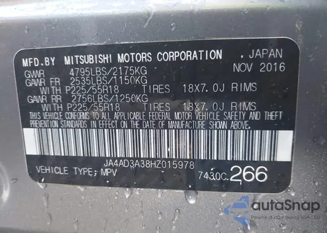 2017 Mitsubishi Outlander Sel z USA, uszkodzony, nr VIN JA4AD3A38HZ015978